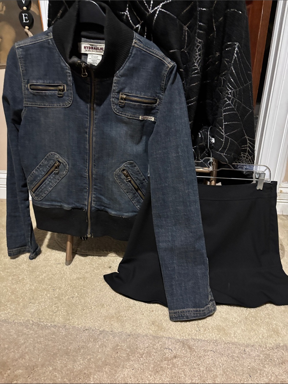 Hydraulic Blue Denim Jacket with black skirt Size 8